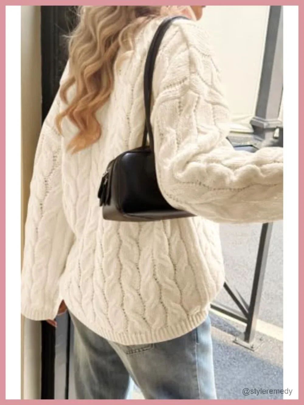 Oversized Cable Knit Sweater Women Long Sleeve Chunky Pullover Crew Neck Fall